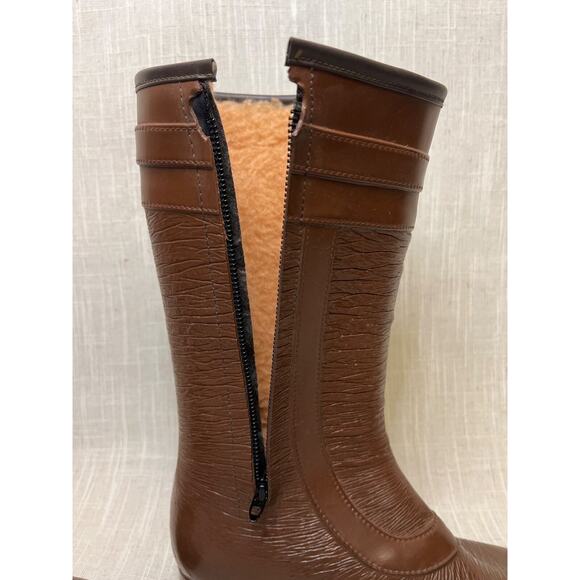Vintage 60s Size 6 Mod Heeled Rain Boots Fleece Lined Made In USA Mid Calf - Picture 12 of 16